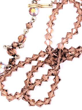 Vintage Austrian Crystal Faceted Bead Necklace Mauve Pink 4mm bicone 20 inch